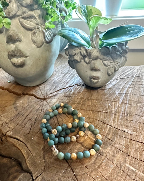 Fancy Beads - 8mm Matte Picture Jasper & Matte Green Agate Bracelet