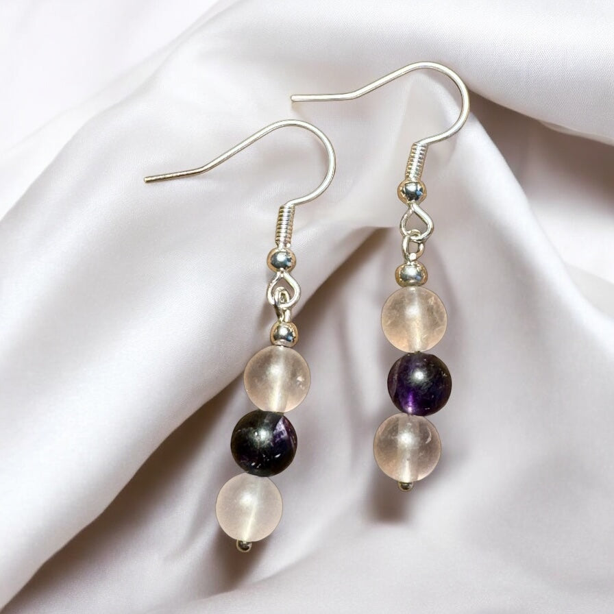 My Two Daughters Jewelry - 6mm  Fluorite  Beaded Silver Earrings
