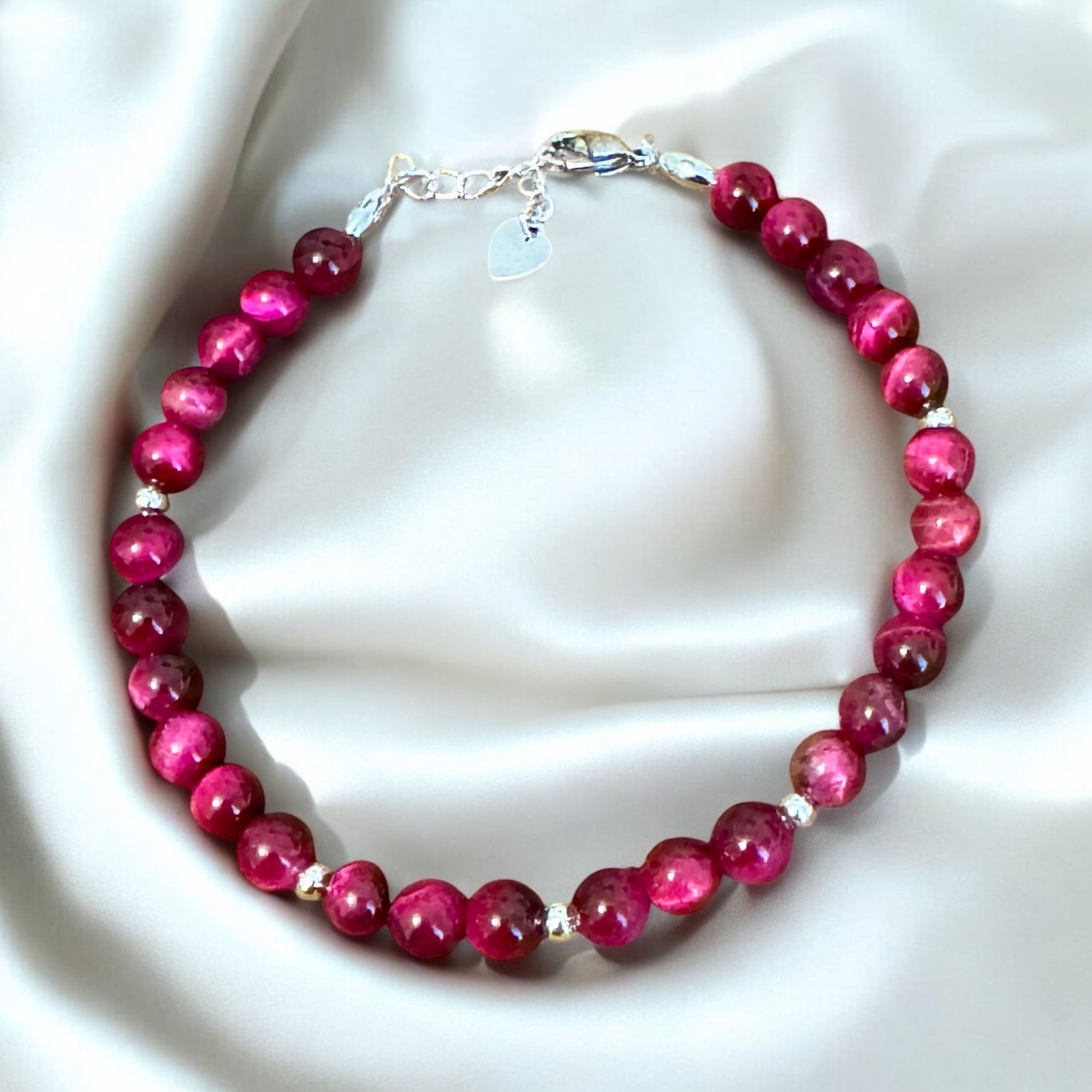 My Two Daughters Jewelry - 6mm Pink Tigers Eye Adjustable Anklet 