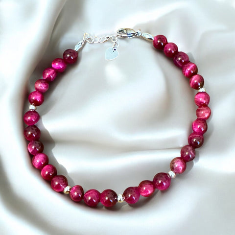 My Two Daughters Jewelry - 6mm Pink Tigers Eye Adjustable Anklet 