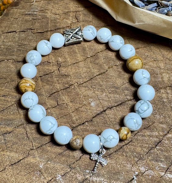 My Two Daughters Jewelry - 6mm and 8mm Howlite and Picture Jasper Bracelet
