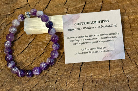 My Two Daughters Jewelry - 8mm Beaded Chevron Amethyst Bracelet