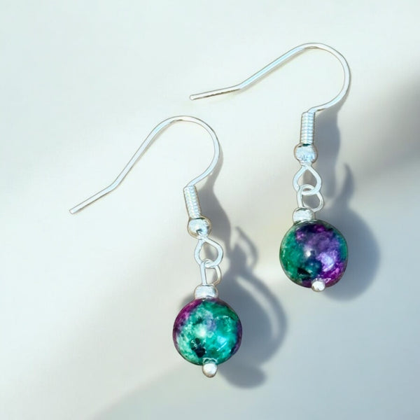 My Two Daughters Jewelry - 8mm Beaded Earrings Ruby Zoisite Pair
