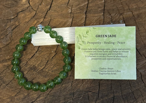 My Two Daughters Jewelry - 8mm Beaded Green Jade Bracelet