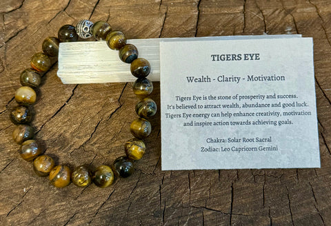 My Two Daughters Jewelry - 8mm Beaded Tigers Eye Bracelet on Selenite Stick
