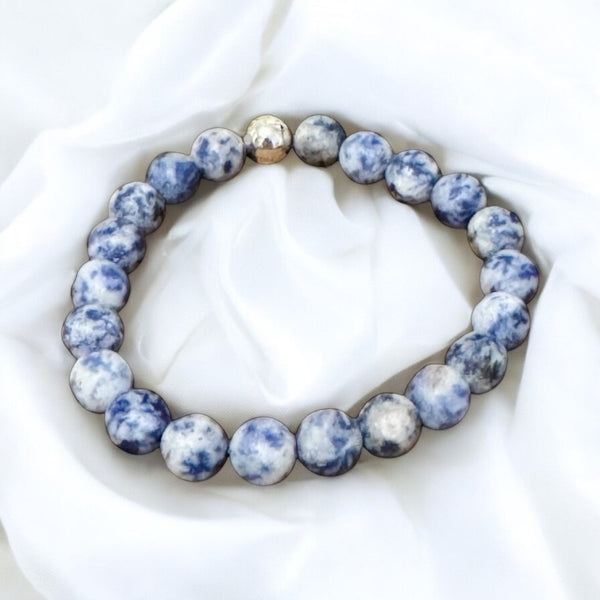 My Two Daughters Jewelry - 8mm Blue Spot Jasper Beaded Bracelet
