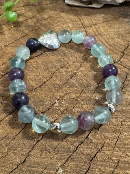My Two Daughters Jewelry - 8mm Fluorite Beaded Bracelet with Heart