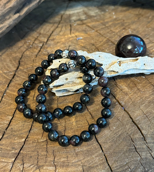 My Two Daughters Jewelry - 8mm Garnet Beaded Bracelet with Silver 