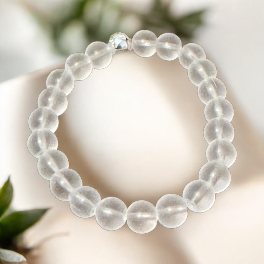 My Two Daughters Jewelry - 8mm Matte White Quartz Beaded Bracelet