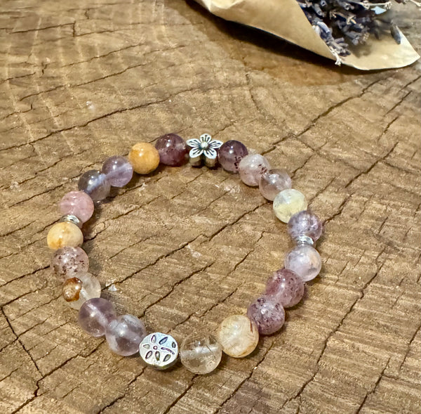 My Two Daughters Jewelry - 8mm Super 7 Bracelet with Flower