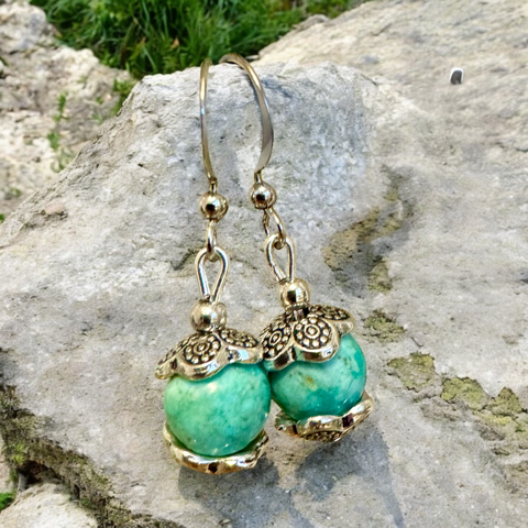 My Two Daughters Jewelry - 8mm Turquoise silver earrings  1