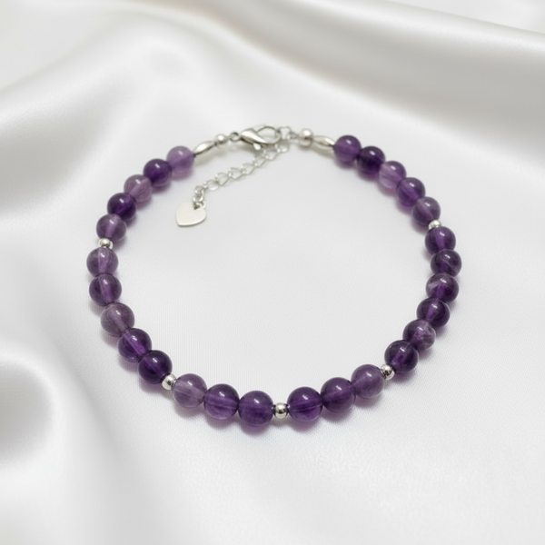 My Two Daughters Jewelry - Amethyst Anklet with Silver Spacers Adjustable