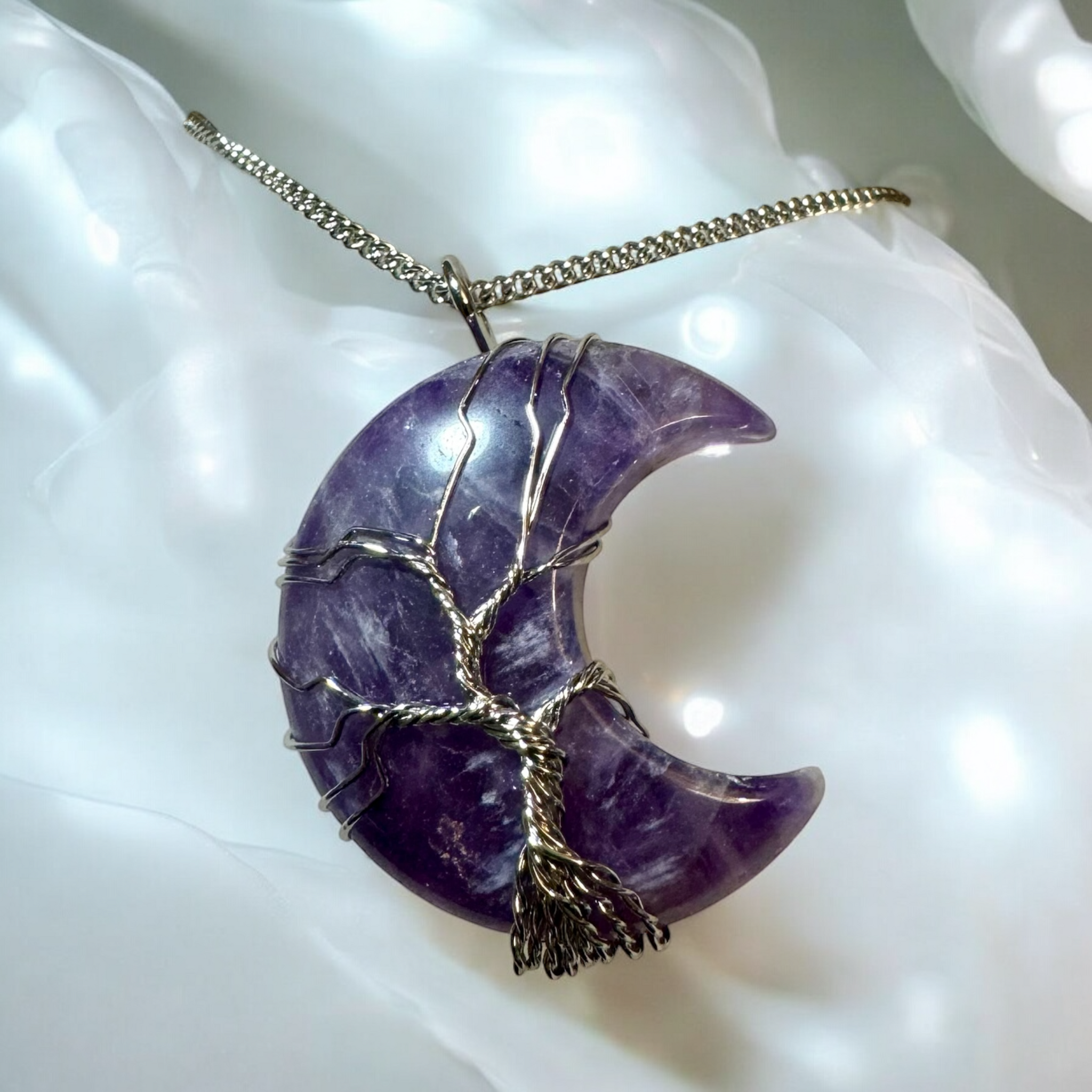 My Two Daughters Jewelry - Amethyst Wire Wrapped Necklace Moon