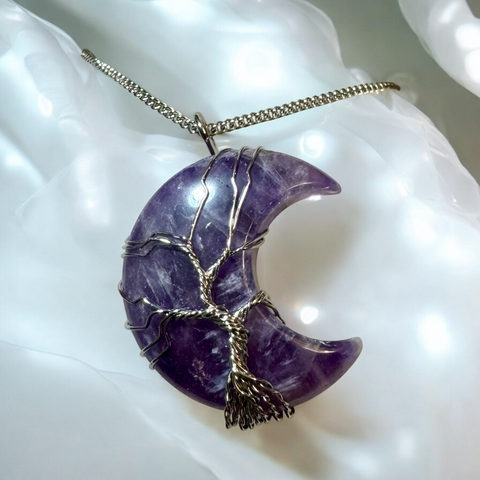 My Two Daughters Jewelry - Amethyst Wire Wrapped Necklace Moon