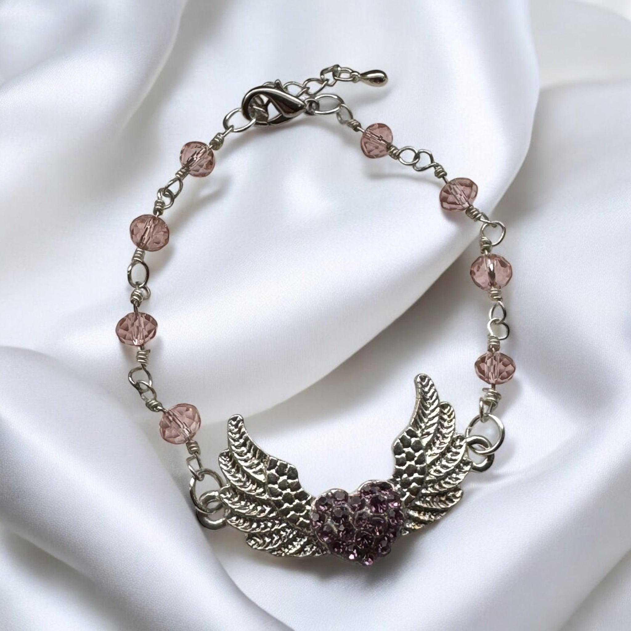 Fancy Beads - Angel Wings Adjustable Faceted Bracelet Pink