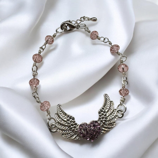 Fancy Beads - Angel Wings Adjustable Faceted Bracelet Pink