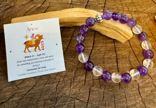 My Two Daughters Jewelry - Aries_Zodiac_Bracelet_Clear Quartz_Amethyst