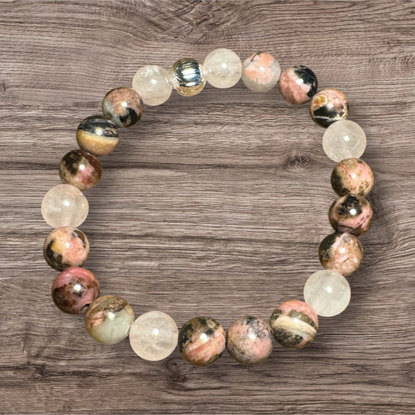 My Two Daughters Jewelry - Aries Zodiac Bracelet Rose Quartz and Rhodonite