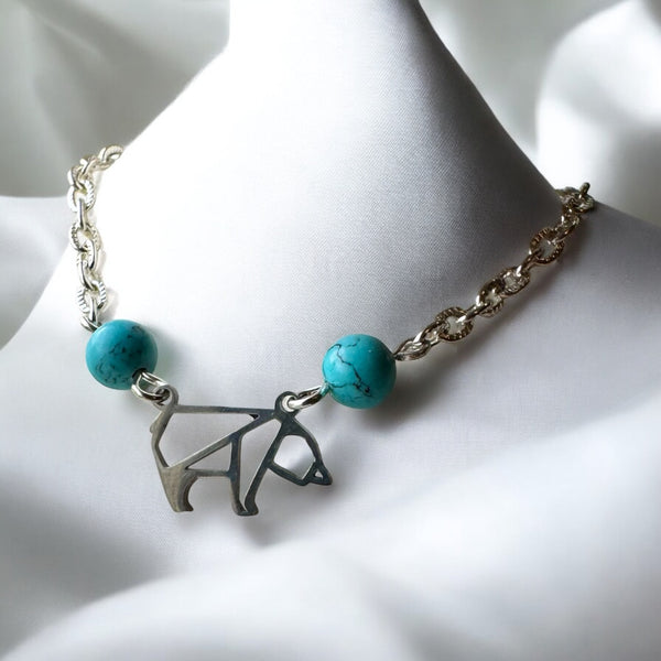 My Two Daughters Jewelry - Bear Pendant with Turquoise Stones