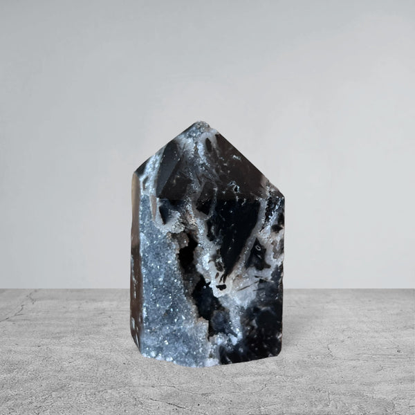 Kelowna Crystal Cave - Black Druzy Sphalerite Tower9