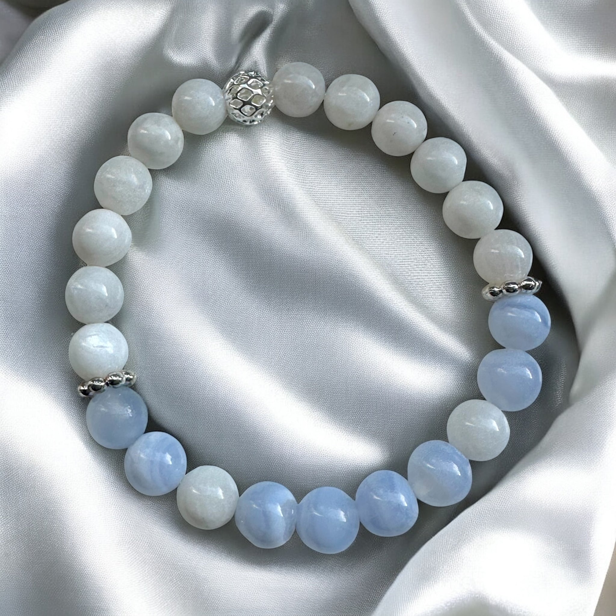 My Two Daughters Jewelry - Blue Lace Agate with Moonstone 8mm Bracelet