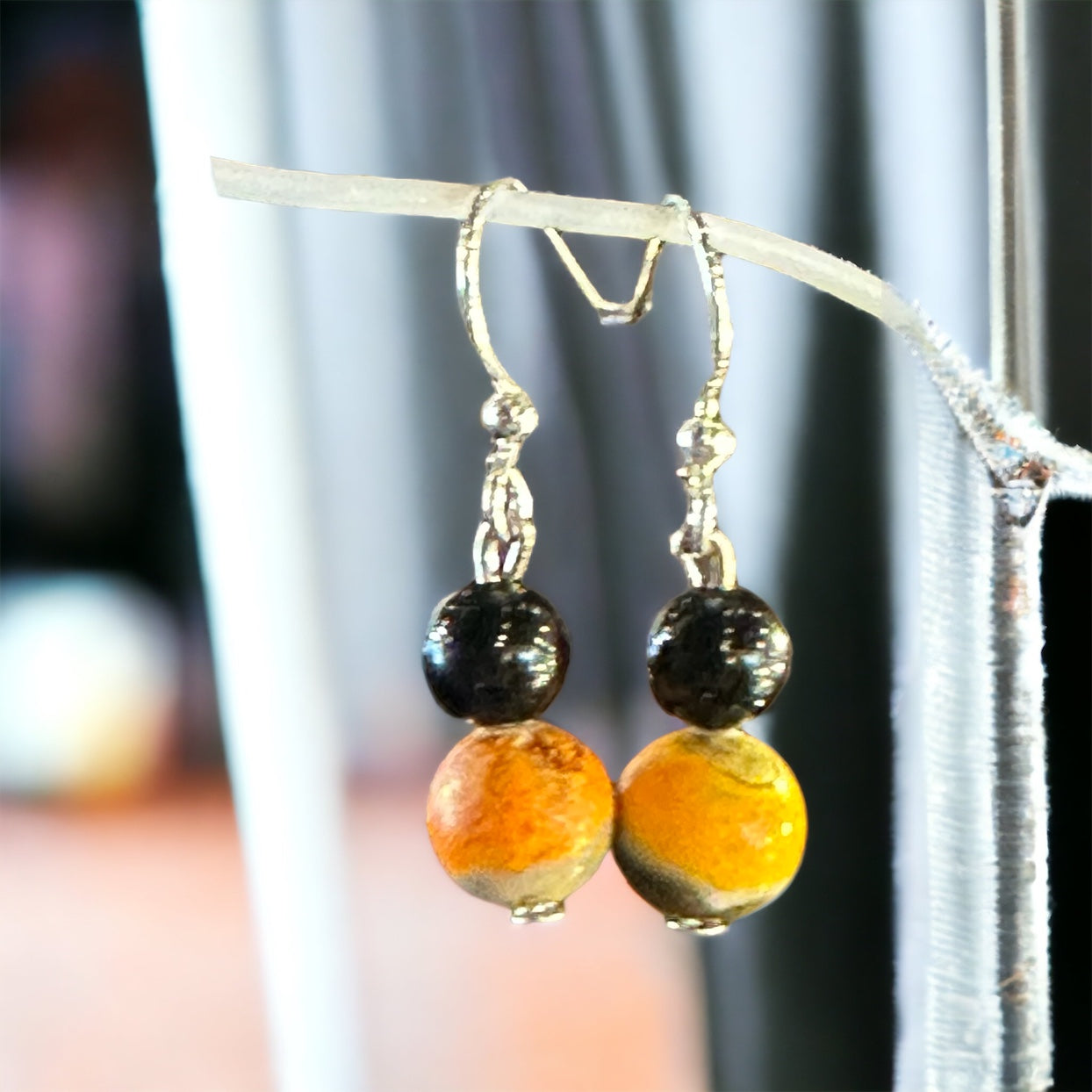 My Two Daughters Jewelry - Bumblebee Jasper Earrings 8mm Beads