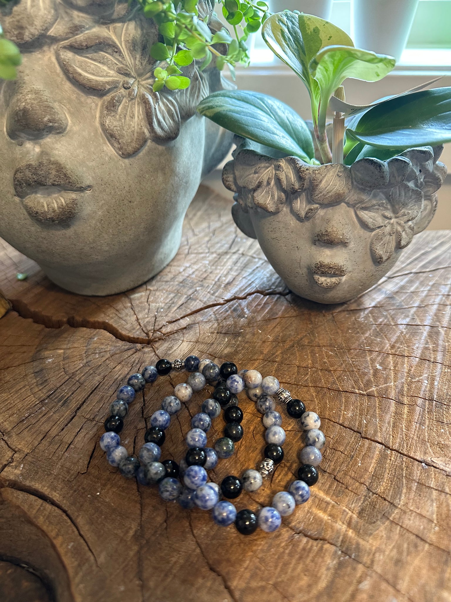 Fancy Beads - 8mm Blue Spot Jasper & Black Onyx Bracelet