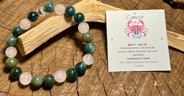 My Two Daughters Jewelry - Cancer Bracelet Moss Agate & Rose Quartz