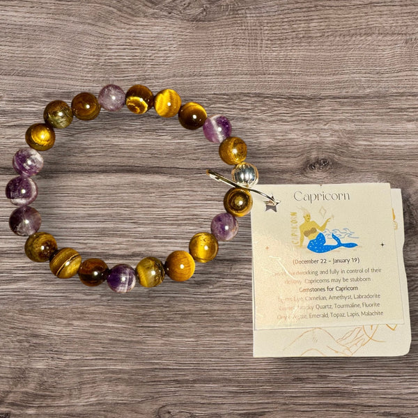 My Two Daughters Jewelry - Capricorn Zodiac Bracelet Tigers Eye and Amethyst