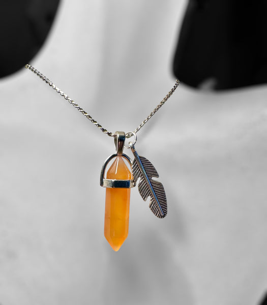 My Two Daughters Jewelry - Carnelian Pendant Necklace with Feather