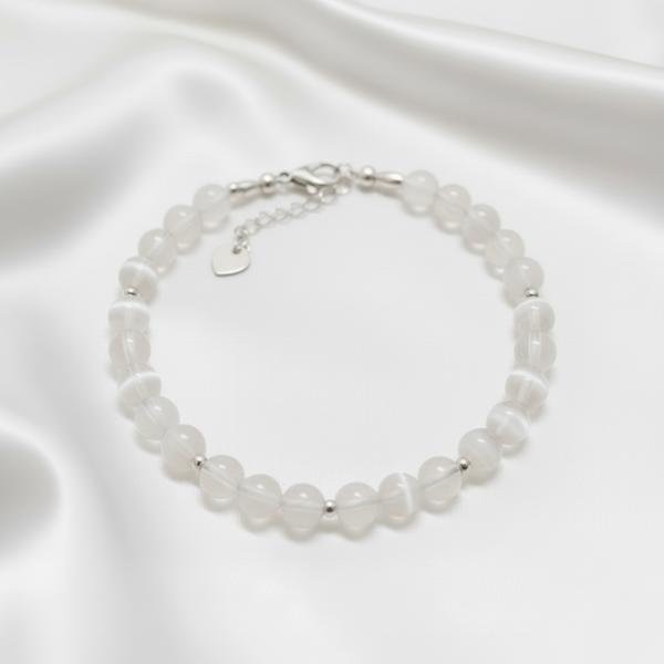 My Two Daughters Jewelry - Cats Eye Quartz Anklet with Silver Spacers Adjustable