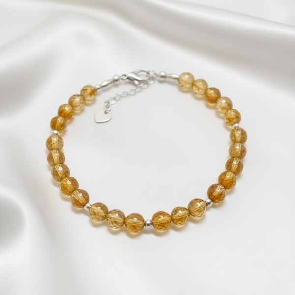 My Two Daughters Jewelry - Citrine Anklet with Silver Spacers Adjustable