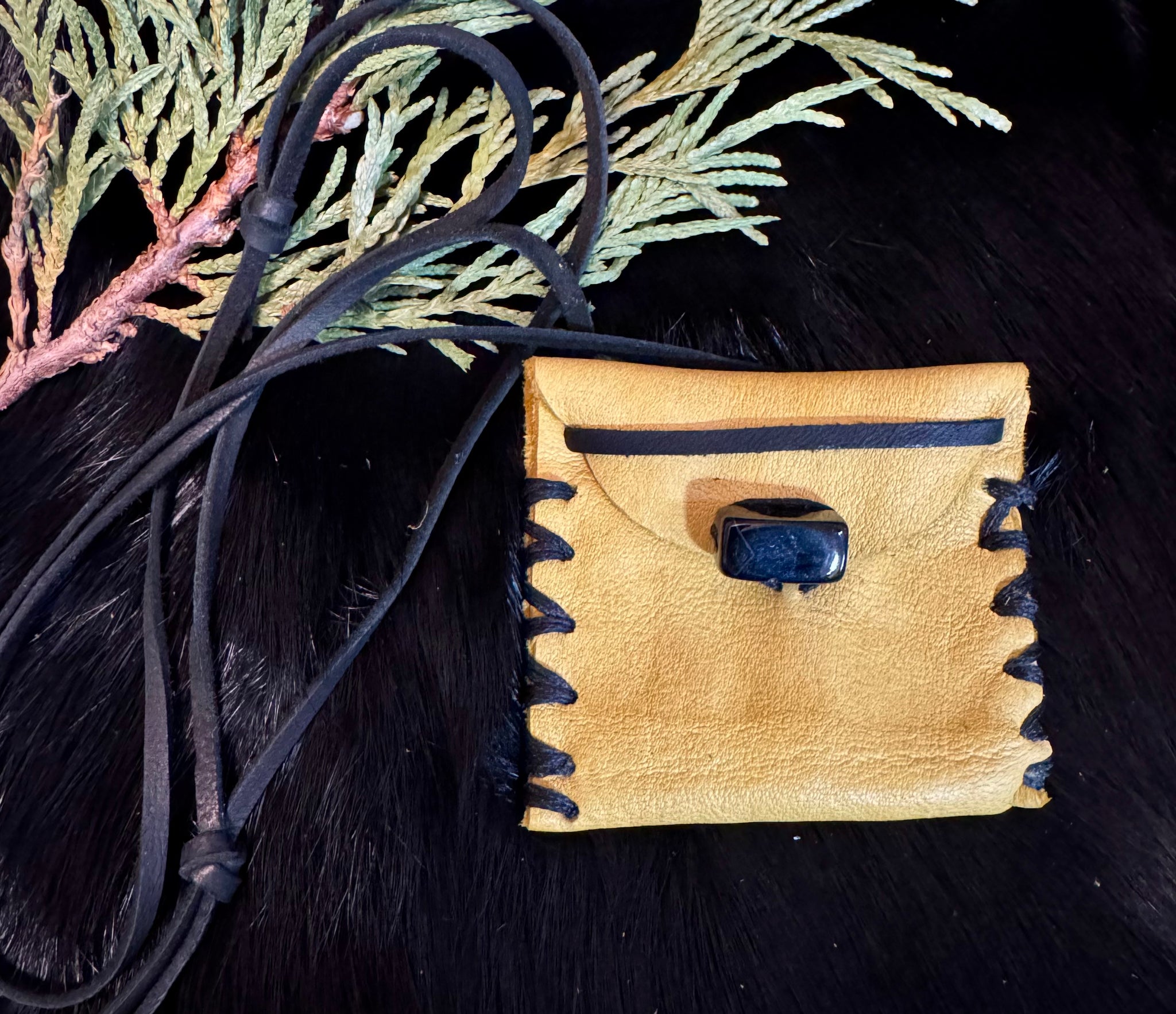 My Two Daughters Jewelry - Deer Hide Medicine Bag with Black Banded Agate