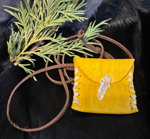 My Two Daughters Jewelry - Deer Hide Medicine Bag with Clear Quartz Closure