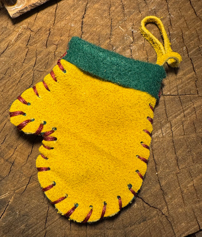 My Two Daughters Jewelry - Deer Hide Mitten Ornament or Gift Card Holder Dark green