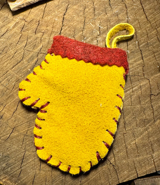 My Two Daughters Jewelry - Deer Hide Mitten Ornament or Gift Card Holder  Red/Black