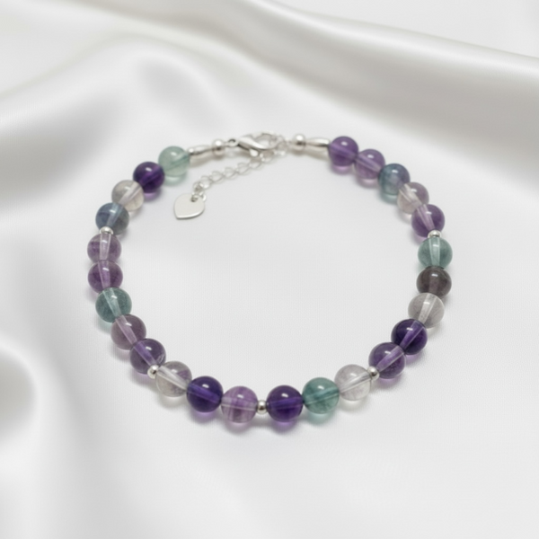 My Two Daughters Jewelry - Fluorite Anklet with Silver Spacers Adjustable