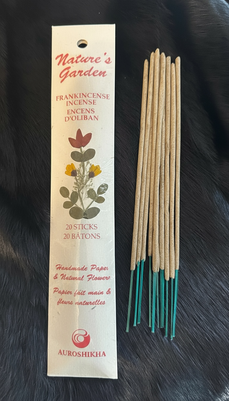 TRUE ART KELOWNA - Auroshikha frankincense incense sticks with packaging on a dark background