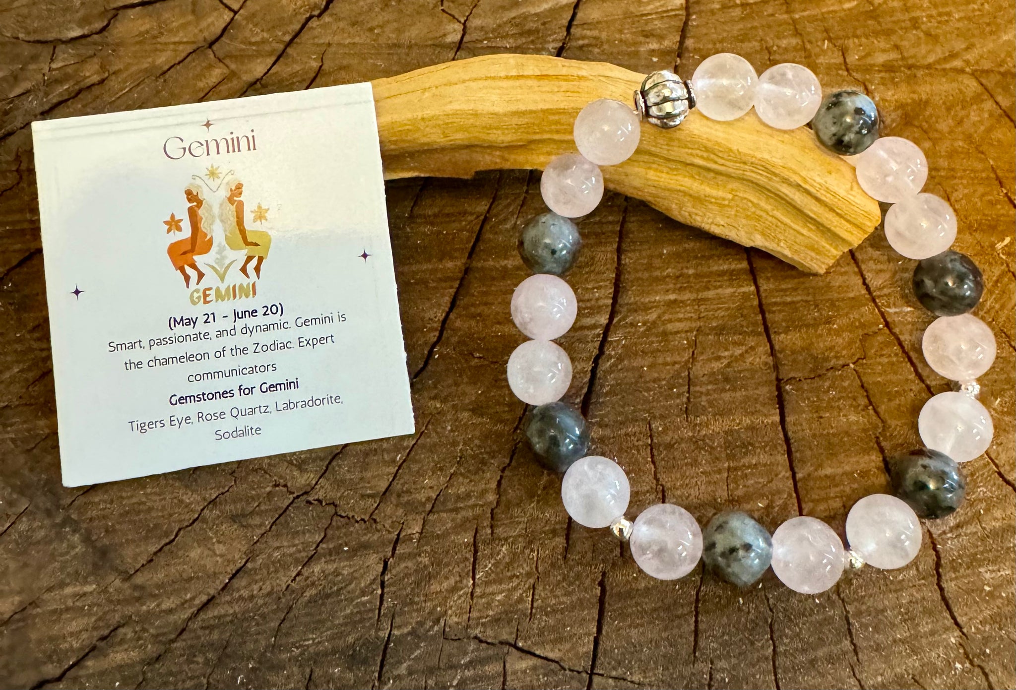 My Two Daughters Jewelry - Gemini Zodiac Bracelet Rose Quartz Labradorite