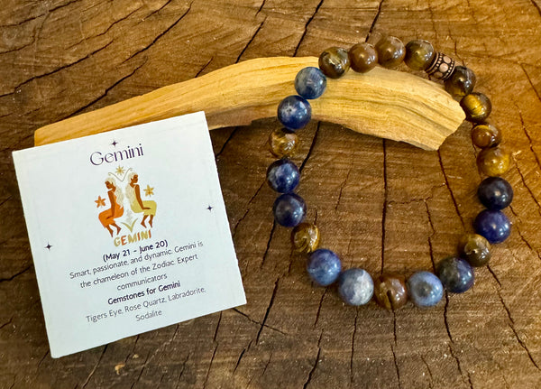 My Two Daughters Jewelry - Gemini Zodiac Bracelet Tigers Eye and Sodalite