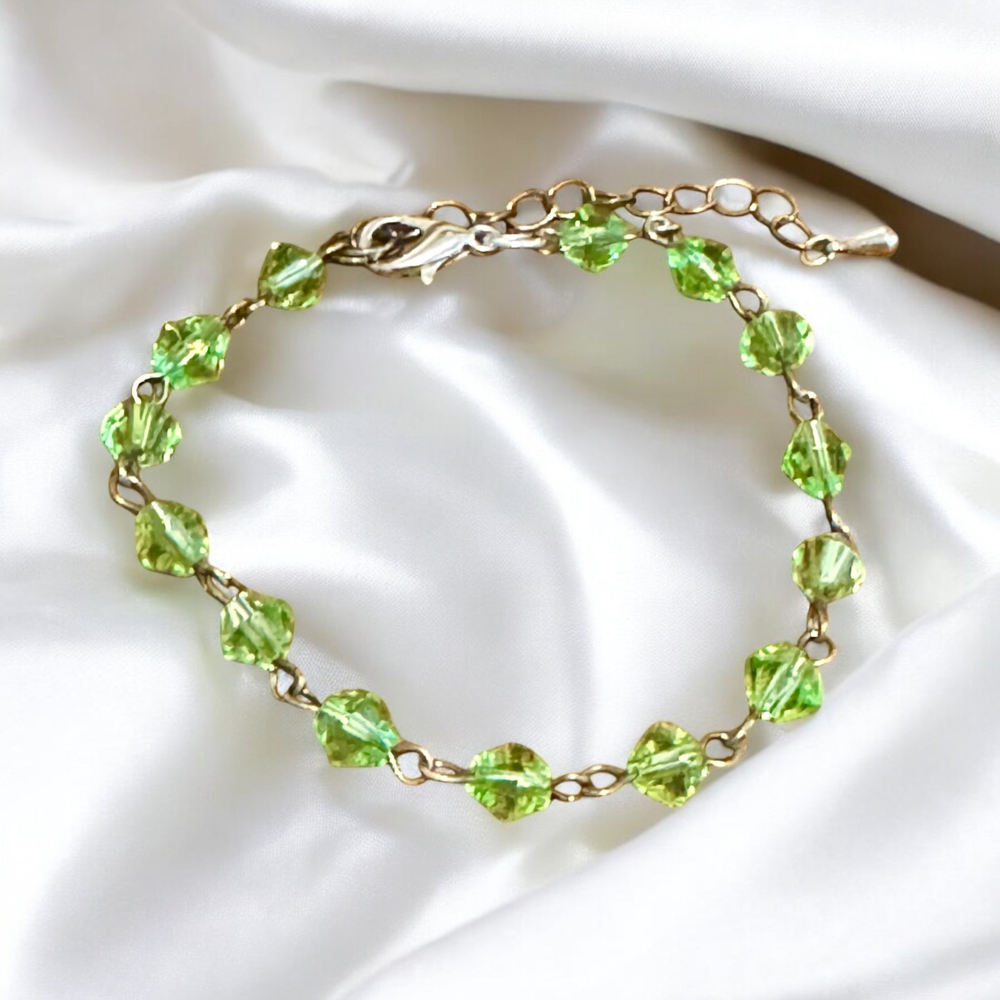 Fancy Beads - Green Faceted Rondelle 6mm Beaded Adjustable Bracelet