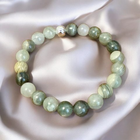 My Two Daughters Jewelry - Green Ruligated Quartz 8mm Beaded Bracele