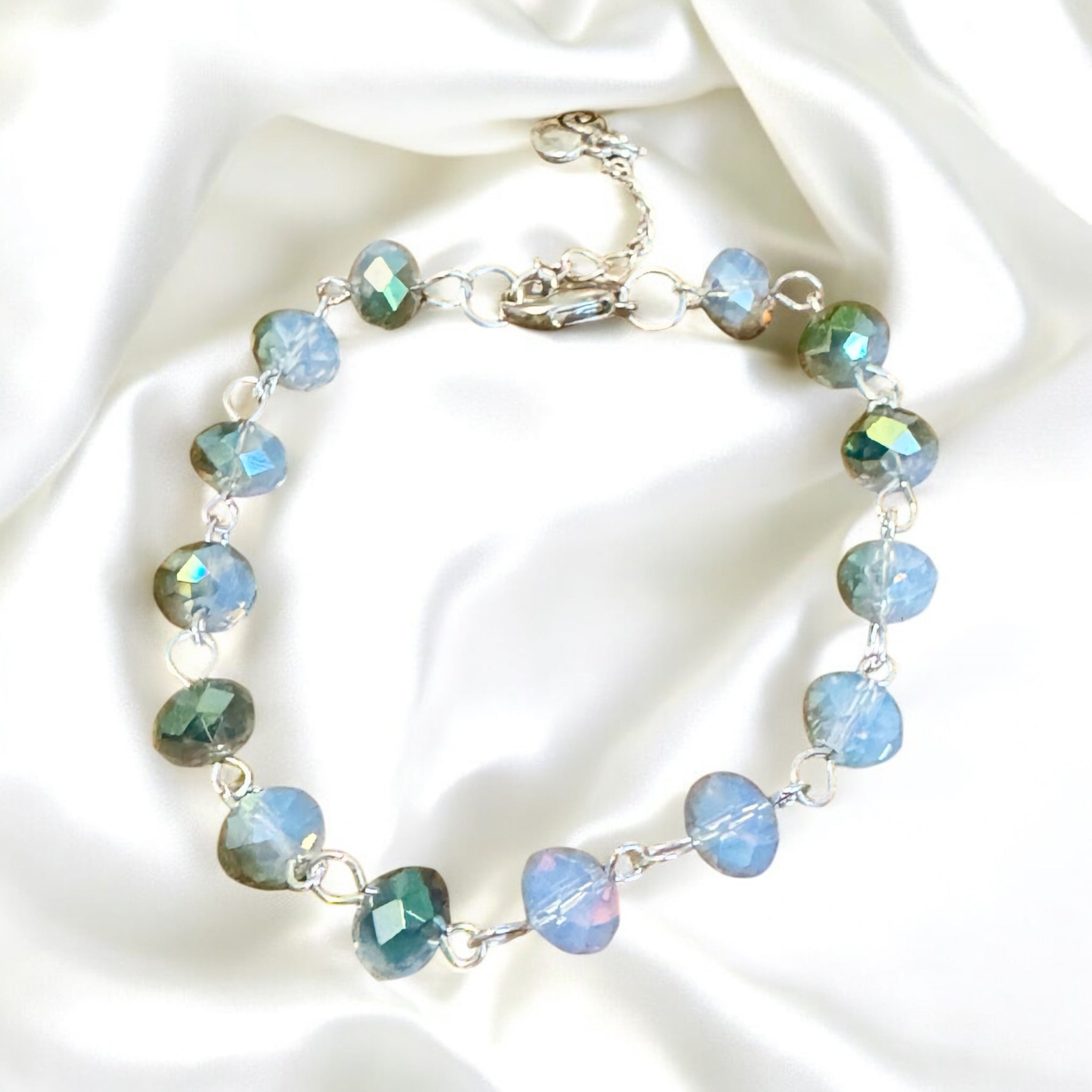 Fancy Beads - Green and Opalite 8mm Faceted Adjustable Bead Bracelet
