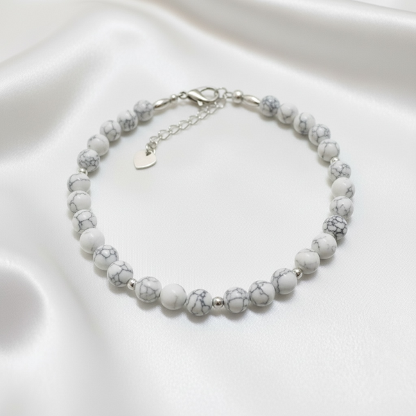 My Two Daughters Jewelry - Howlite Anklet with Silver Spacers Adjustable