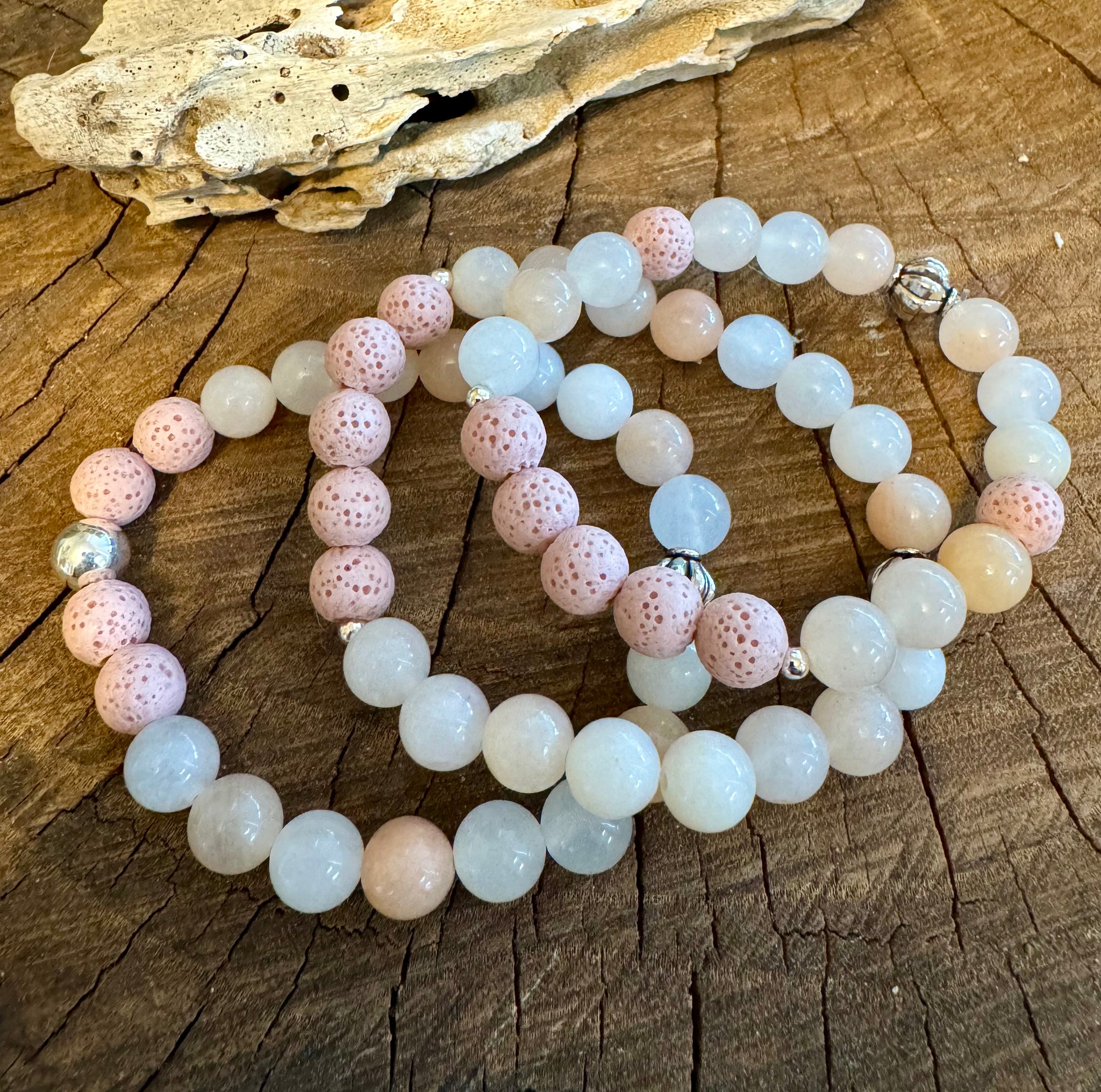 Fancy Beads - 8 mm Pink Aventurine & Lava Stone Essential Oil Bracelet