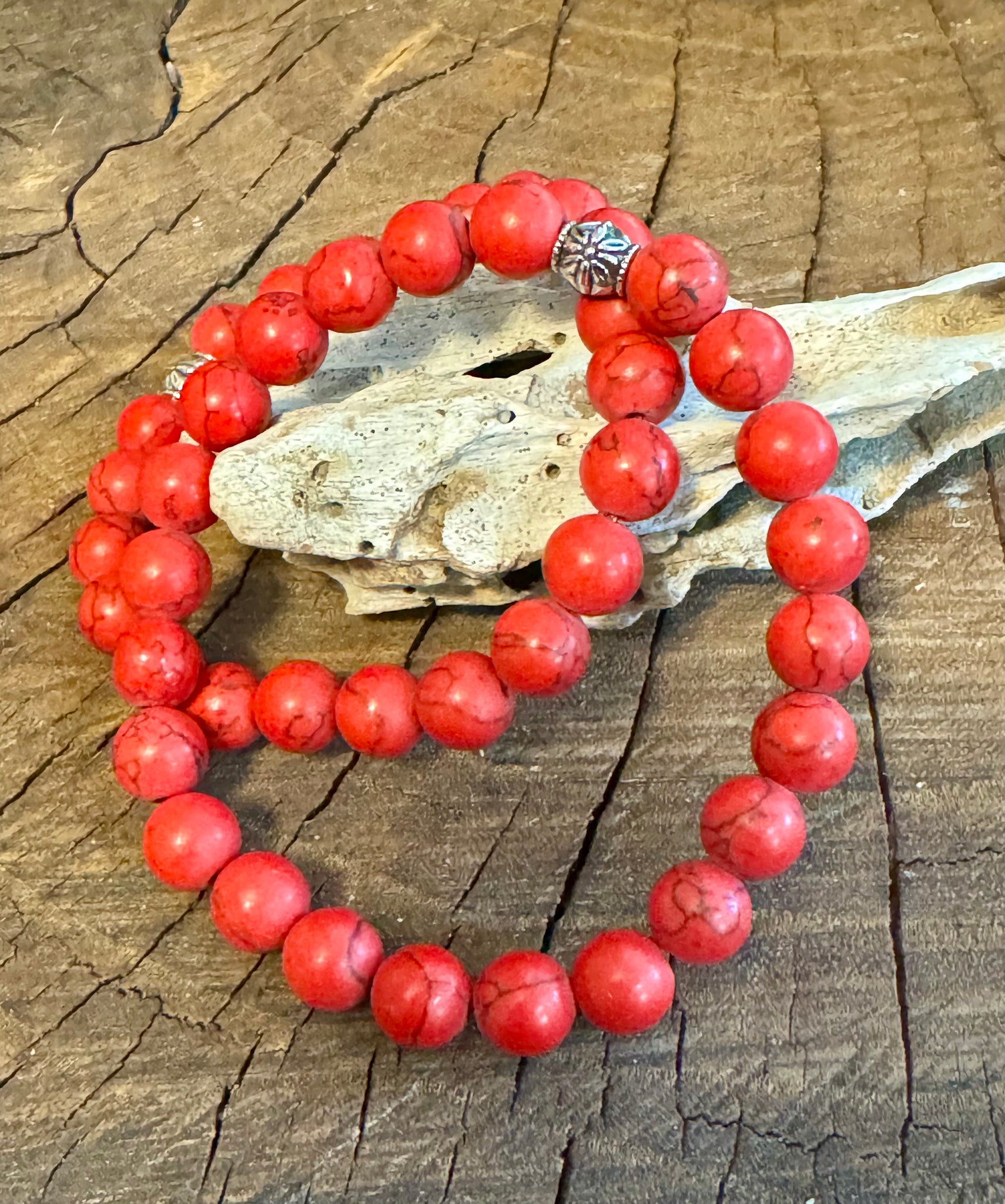 Fancy Beads - 8mm Red Howlite Bracelet