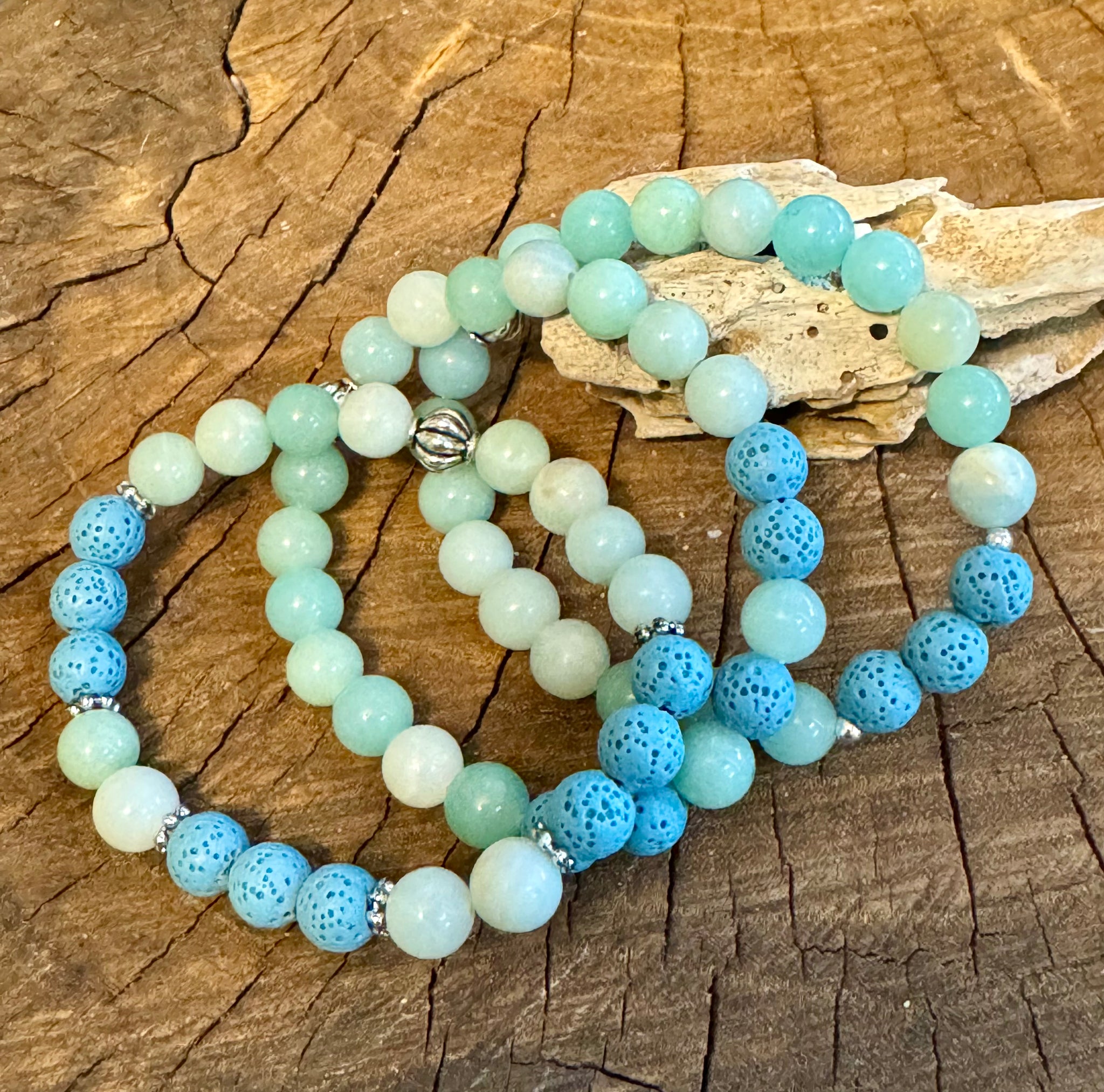 Fancy Beads - 8mm Caribbean Blue Calcite & Blue Lava