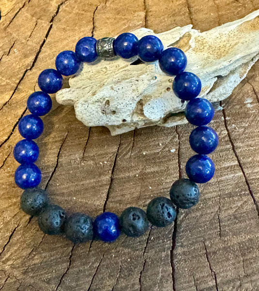 Fancy Beads - 8MM Lapis & Lava Stone Essential Oil Bracelet