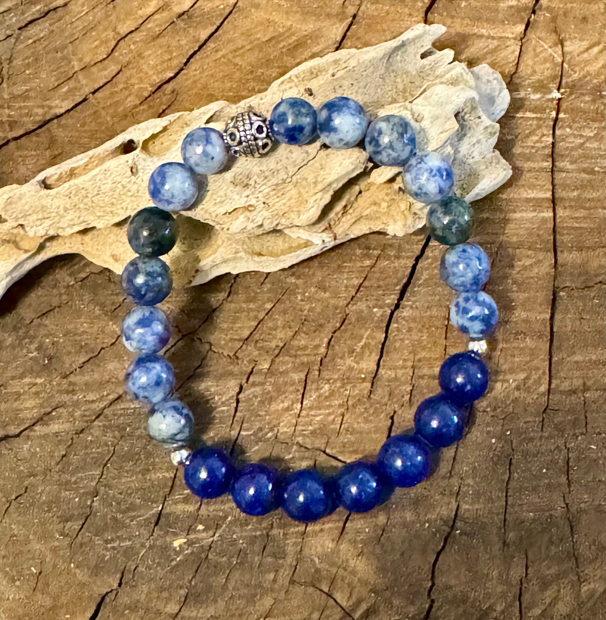 Fancy Beads - 8mm Blue Spot Jasper & Lapis Bracelet