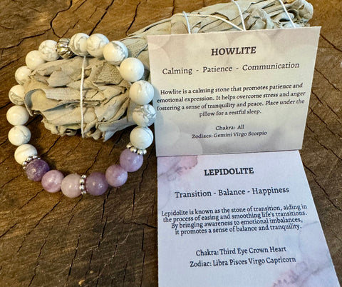 Fancy Beads - 8mm Lepidolite & Howlite Bracelet